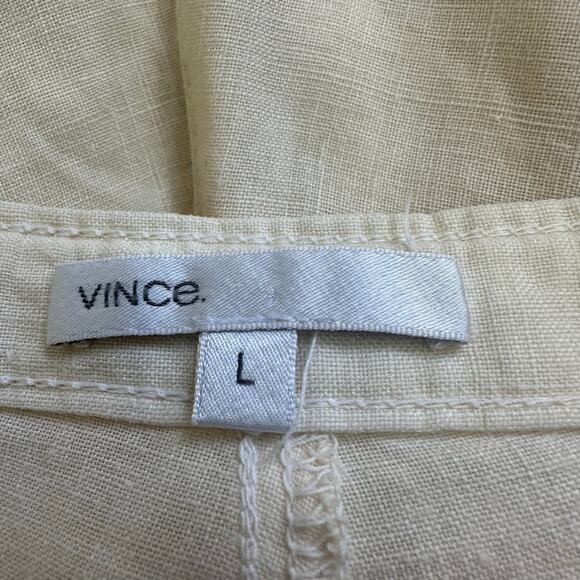 Vince Light Parchment Yellow Cream Sheer Linen Mid Rise Trousers sz L small flaw - Picture 5 of 7